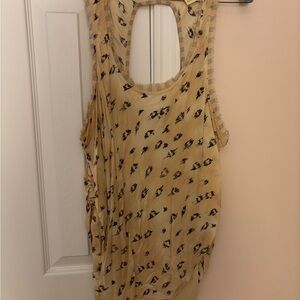 Free People Beige Tank Top with Black Abstract Print